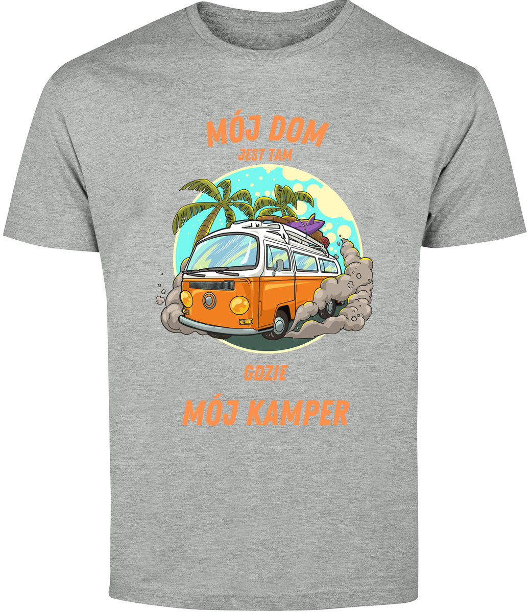 T-SHIRT MĘSKI KAMPER CAMPING URLOP ŚMIESZNA KOSZULKA SZARA R-S A13