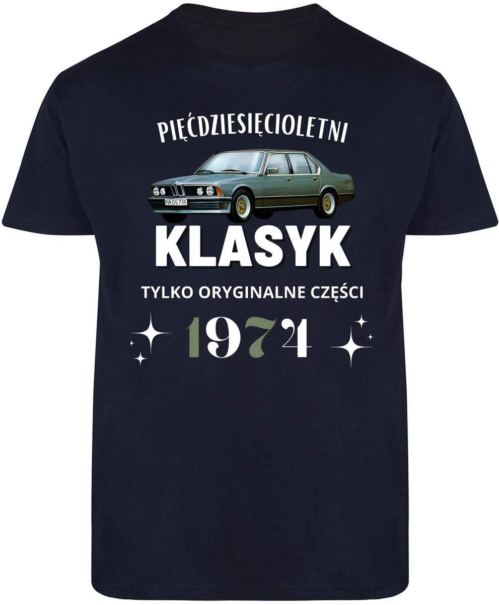T-SHIRT MĘSKI NA 50 URODZINY PREZENT BMW KOSZULKA GRANATOWA R-XL A38