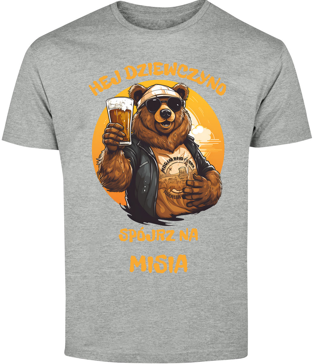 T-SHIRT MĘSKI DLA MĘŻA PIWOSZA Z MISIEM ŚMIESZNA KOSZULKA SZARA R-XL A142
