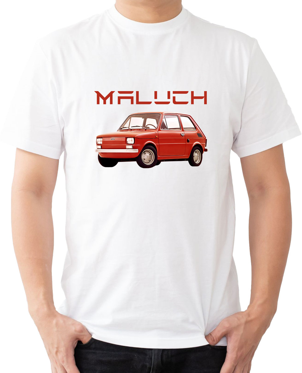 T-SHIRT MĘSKI MOTORYZACYJNA FIAT 126P MALUCH KOSZULKA BIAŁA R-XXL A534