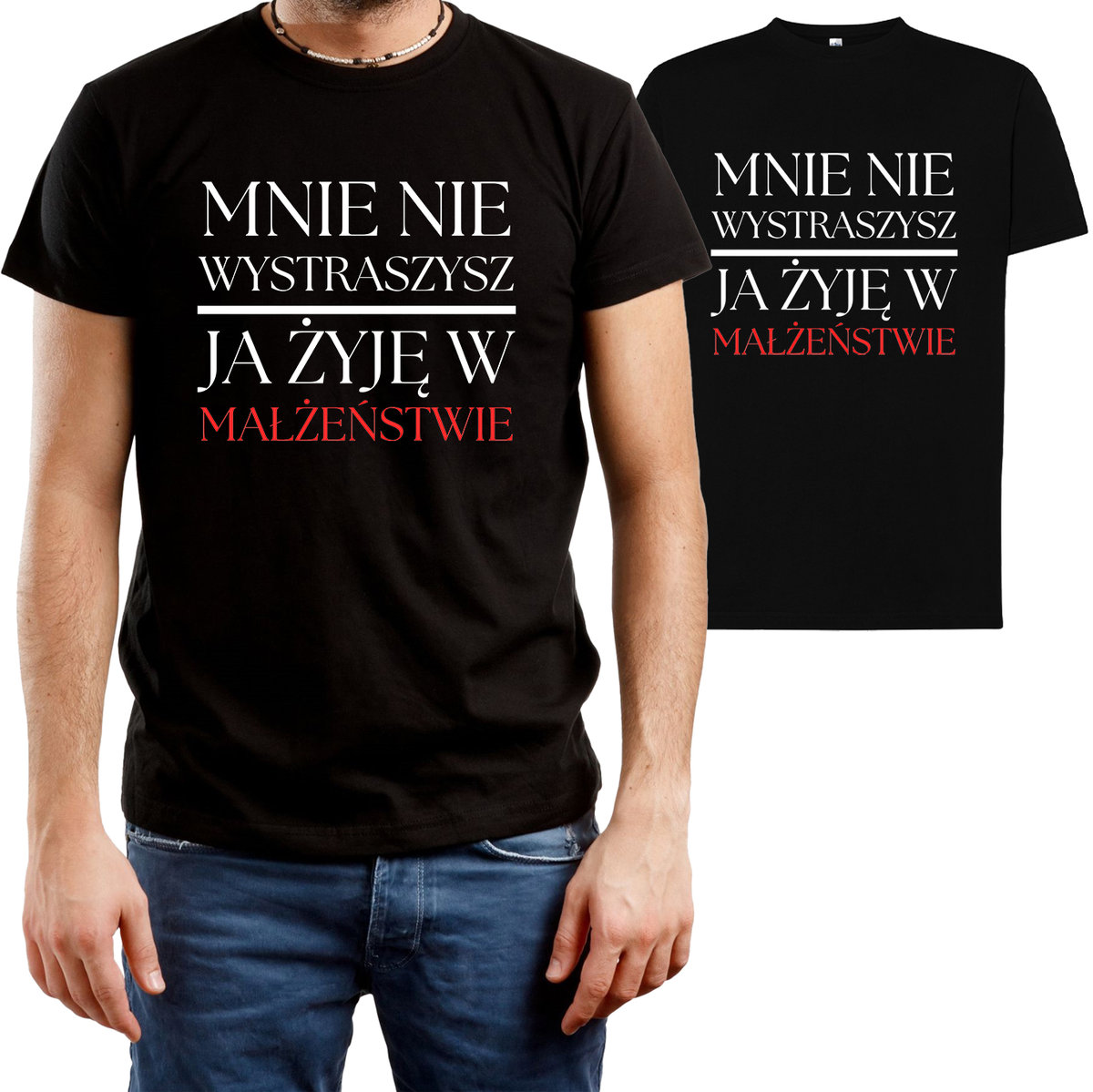 T-SHIRT MĘSKI PREZENT DLA MĘŻA ROCZNICA ŚMIESZNA KOSZULKA CZARNA R-S A673