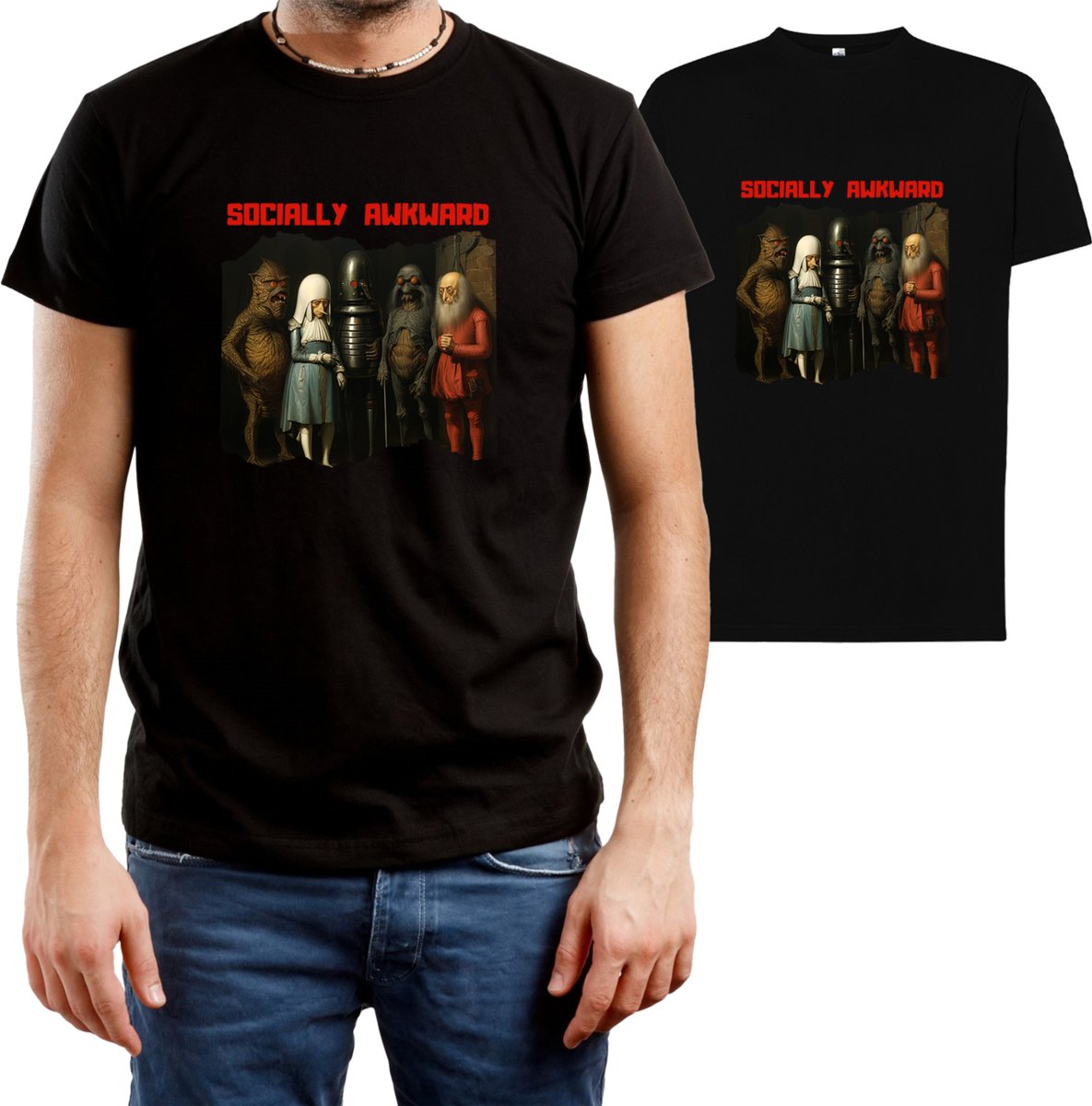 T-SHIRT MĘSKI Z NADRUKIEM INTROWERTYK NERWICA KOSZULKA CZARNA R-3XL A363