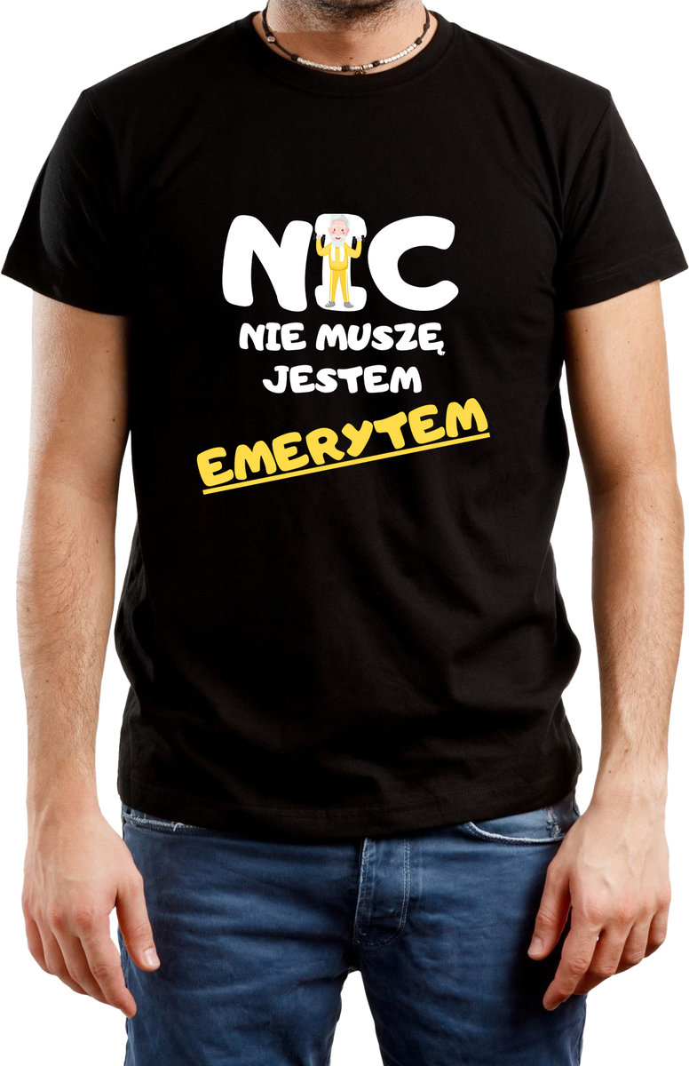 T-SHIRT MĘSKI DLA EMERYTA PREZENT KOSZULKA Z NADRUKIEM CZARNA ROZMIAR-L A24