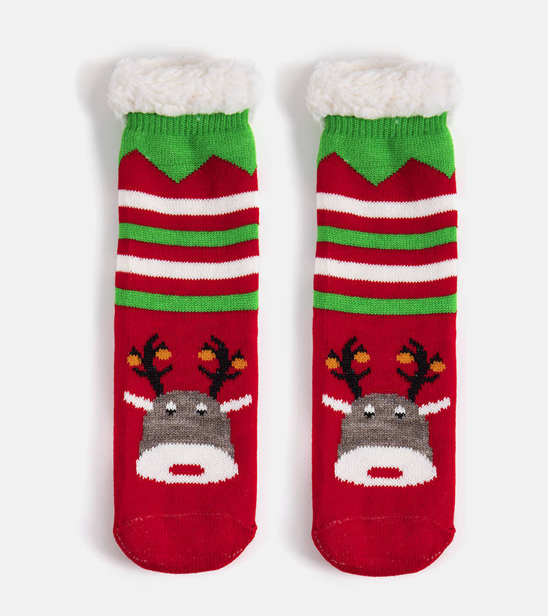 Czerwone ocieplane skarpety z Reniferem Challi-35-38