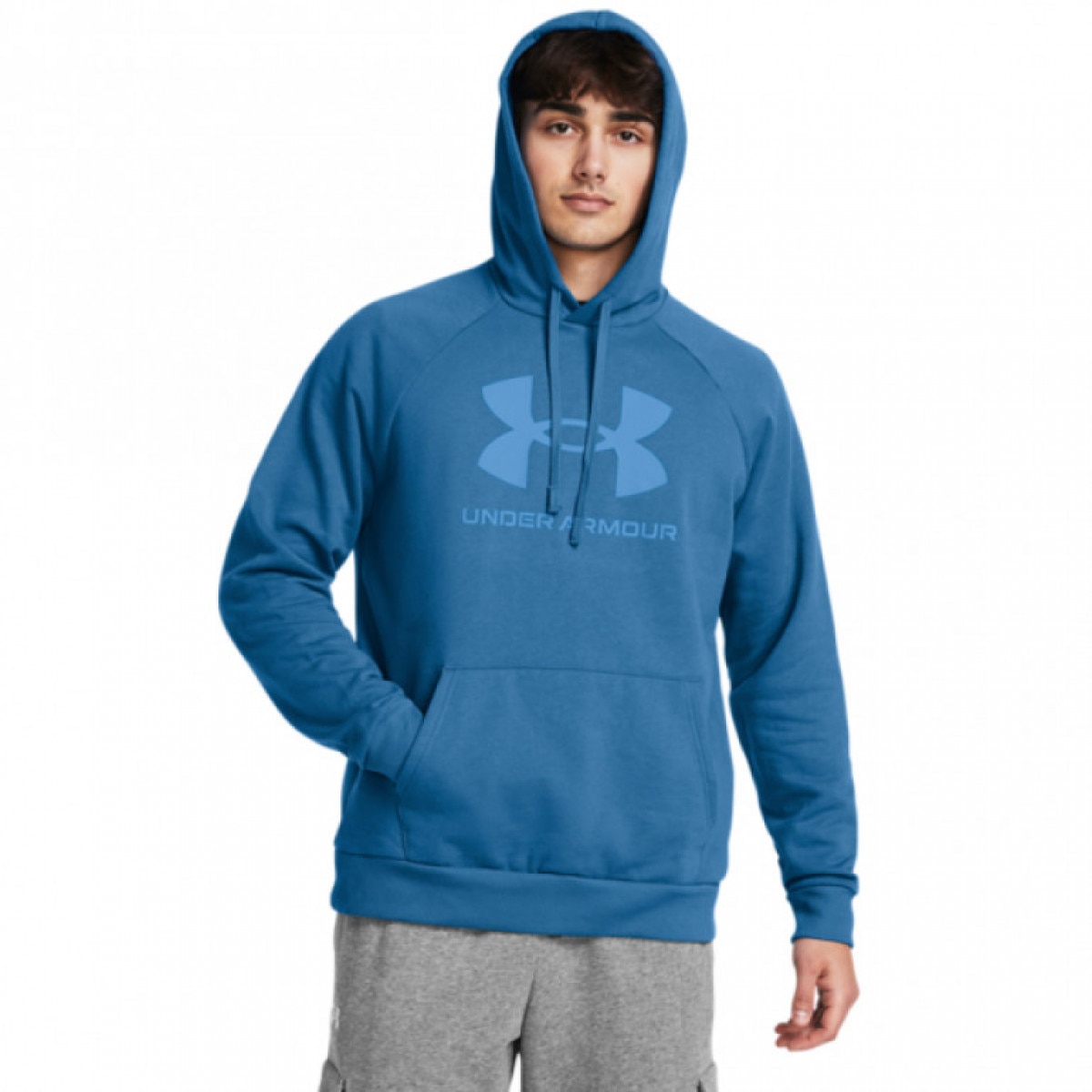 Męska bluza dresowa nierozpinana z kapturem Under Armour UA Rival Fleece Logo HD - niebieska - UNDER ARMOUR