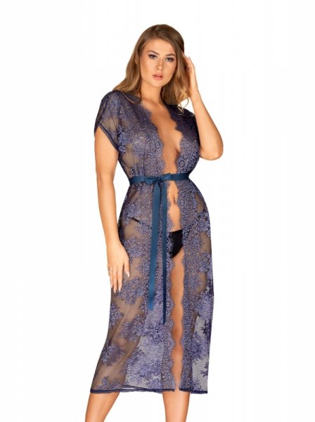 Bielizna-Flowlace peniuar niebieski L/XL - Obsessive