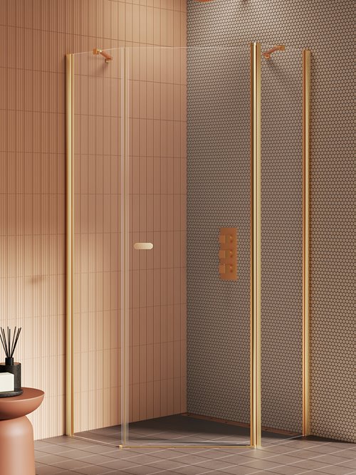 New Trendy Złota kabina prysznicowa pięciokątna 90x90 K-3582 New Soleo Gold Brushed