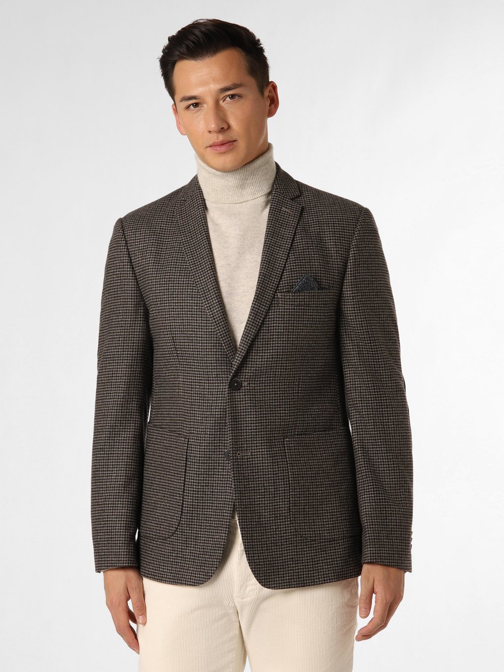 Finshley & Harding Marynarka męska Mężczyźni Modern Fit niebieski|brązowy w kratkę, 25