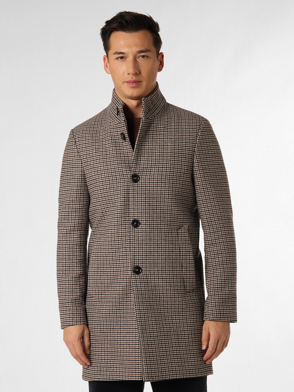 Finshley & Harding London Płaszcz męski Mężczyźni beżowy|brązowy w kratkę, 46