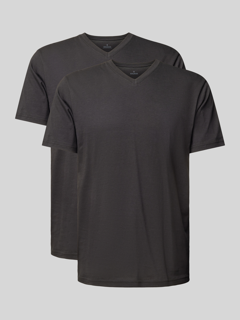 T-shirt z prążkowanym dekoltem w serek