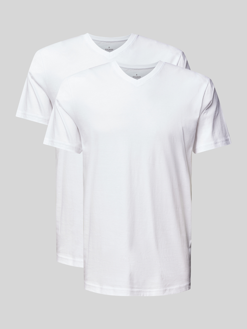 T-shirt z prążkowanym dekoltem w serek