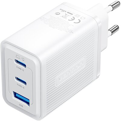 Ładowarka sieciowa, Vention, FERW0-EU,  2xUSB-C, USB- A, 65W/65W/30W, GaN (biała)