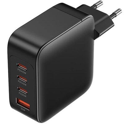 Ładowarka sieciowa, Vention, FEIB0-EU, 3xUSB-C, USB- A, 140W/140W/30W/18W, GaN (czarna)