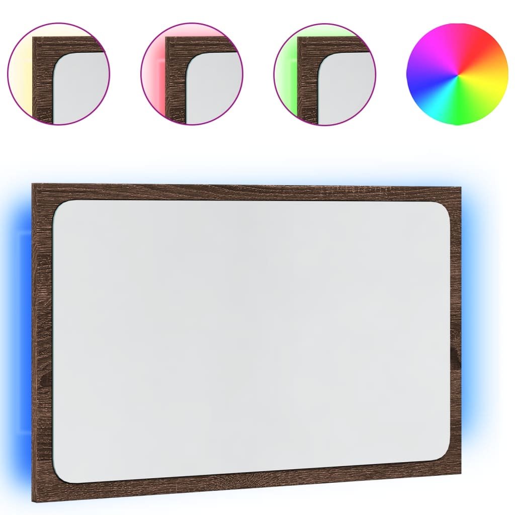 vidaXL Lustro łazienkowe z LED, brązowy dąb, 60x8,5x38 cm
