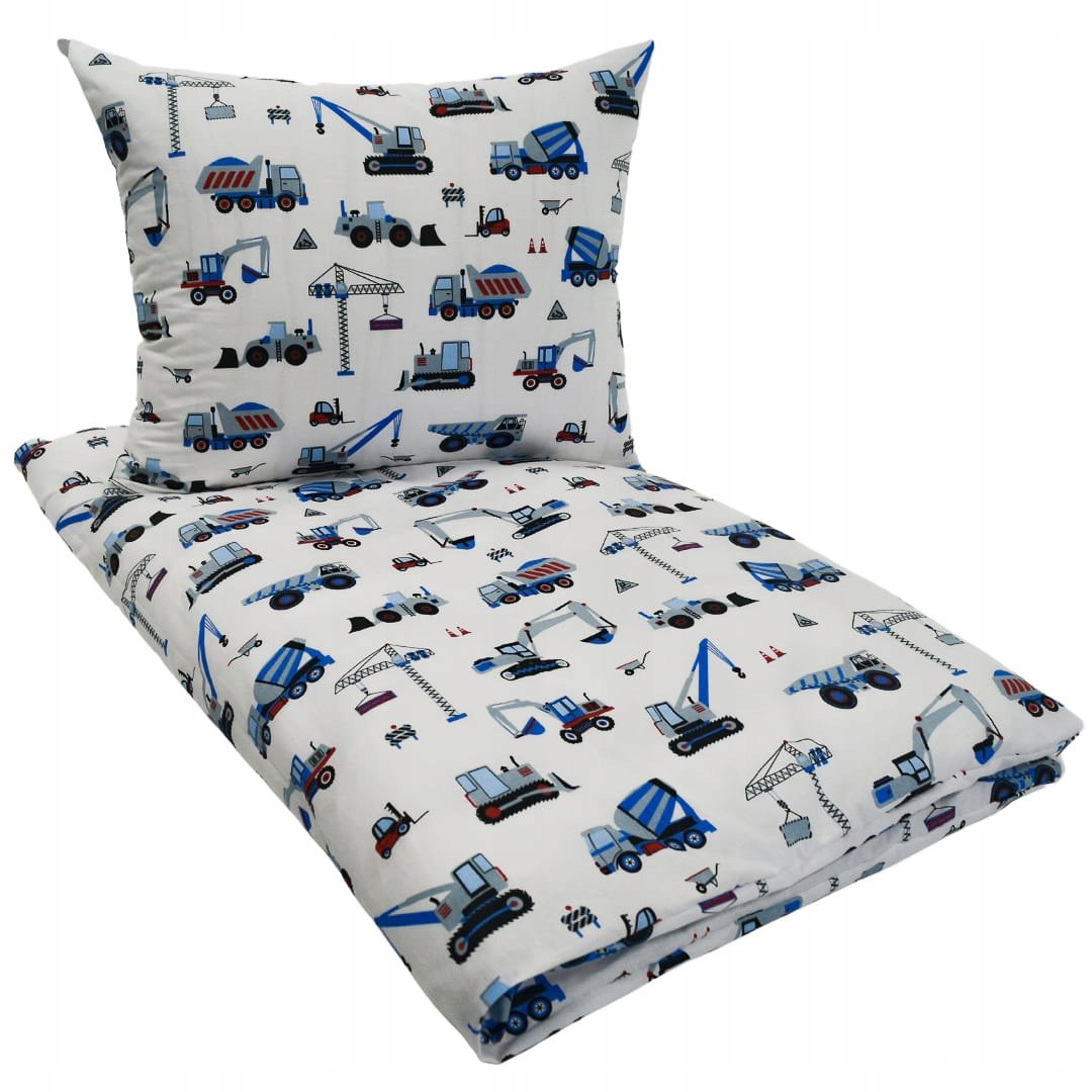 Pościel Dziecięca 100x160 + 50x60 Koparki Niebieskie Na Białym