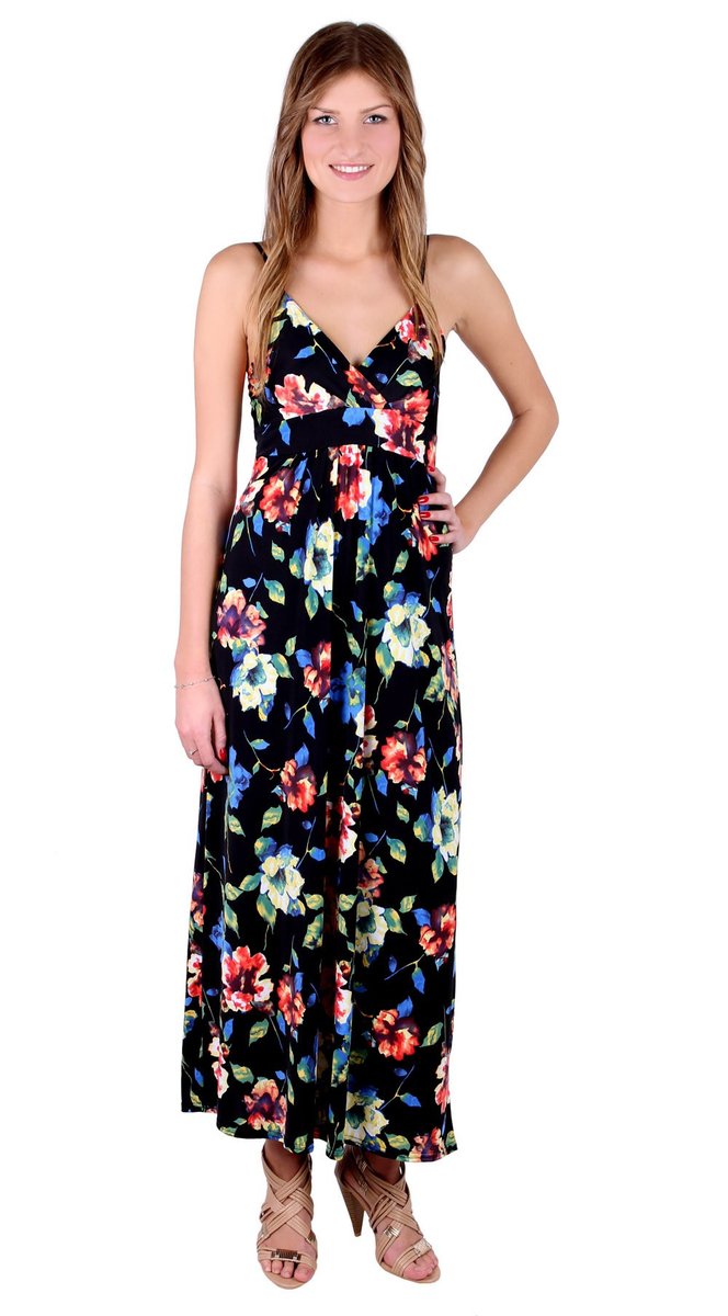 John Zack czarna sukienka maxi w kwiaty S-M
