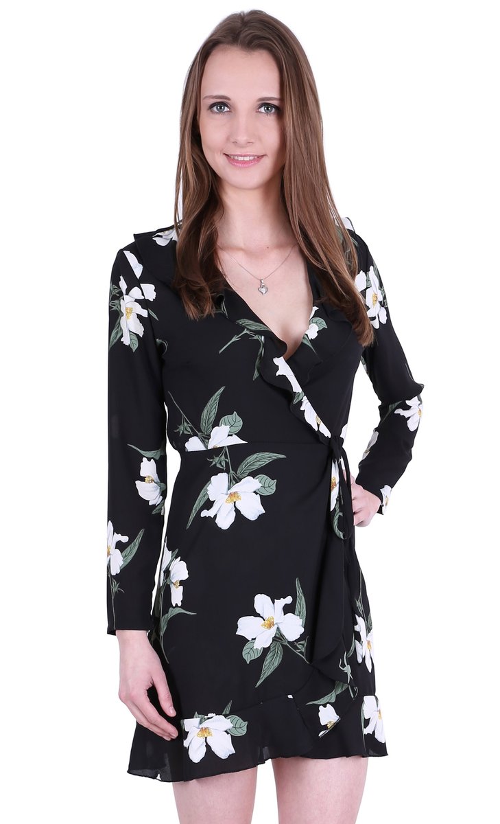 John Zack Czarna w kwiaty sukienka mini M
