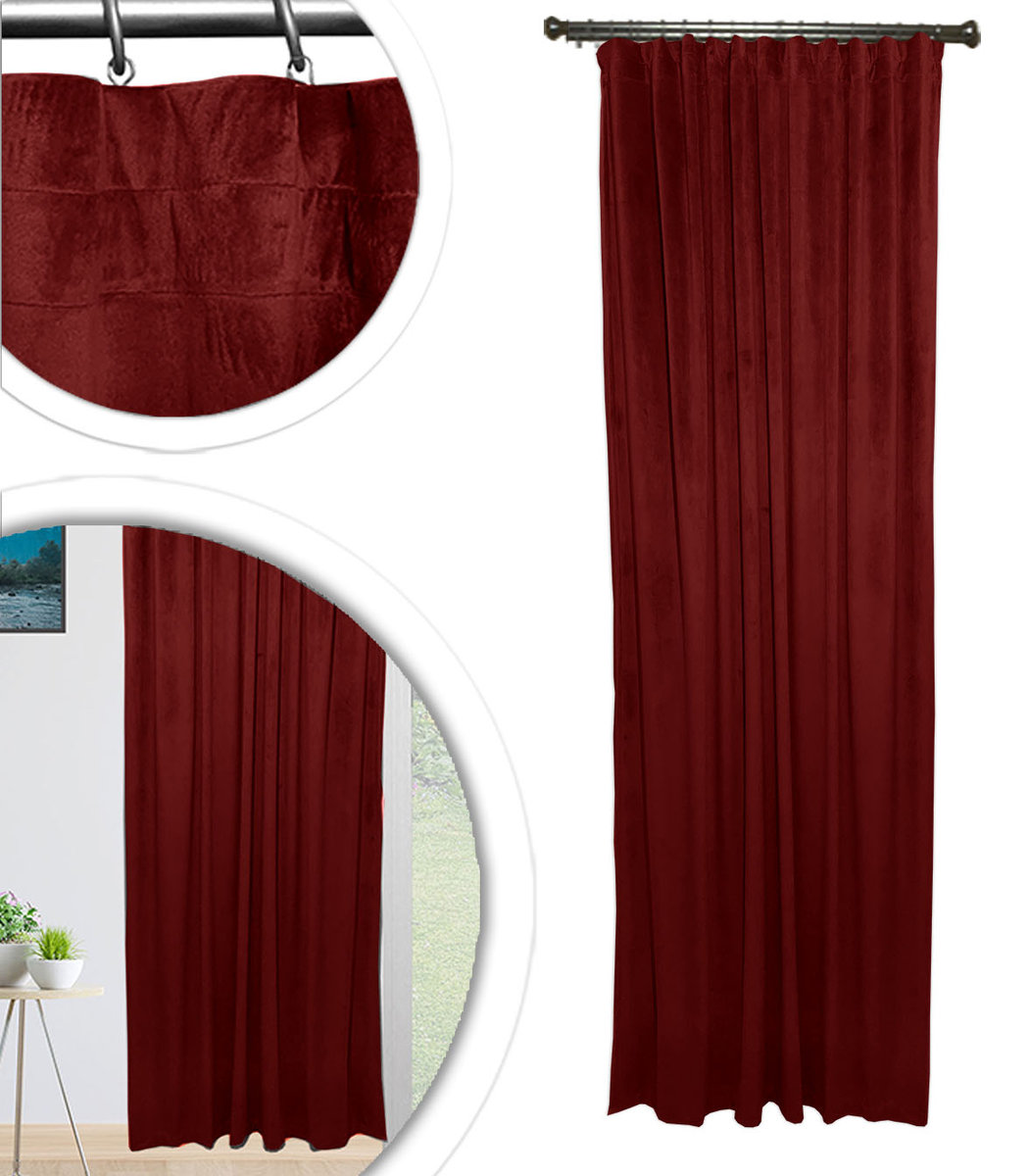 Gotowe Grube Zasłony 140x250 Miękkie Zaciemniająca VELVET Zasłona BORDOWY