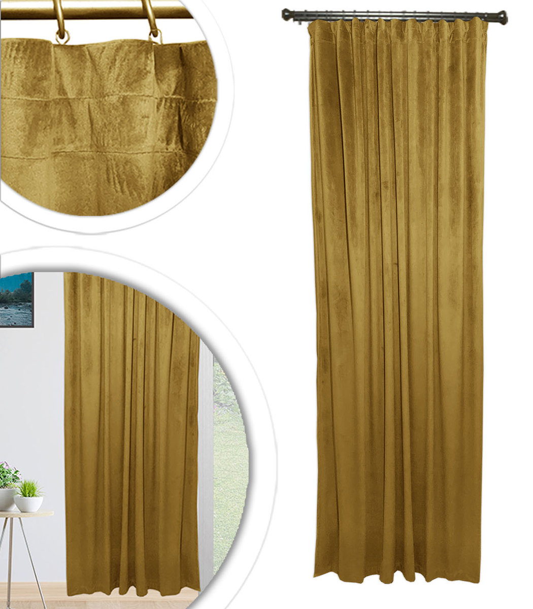 Gotowe Grube Zasłony 140x250 Miękkie Zaciemniająca VELVET Zasłona MUSZTARDOWY