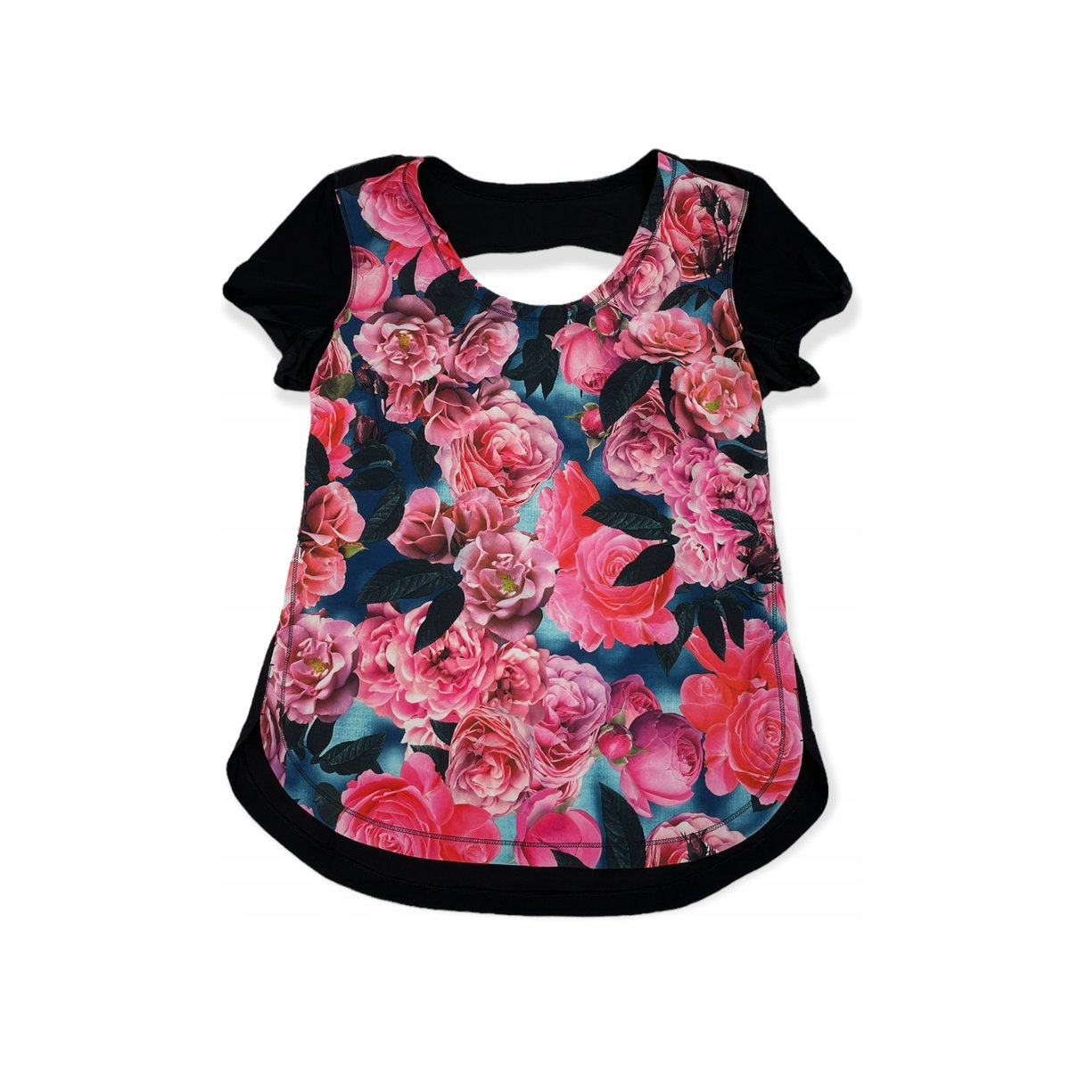 Koszulka t-shirt damski czarny kwiaty M