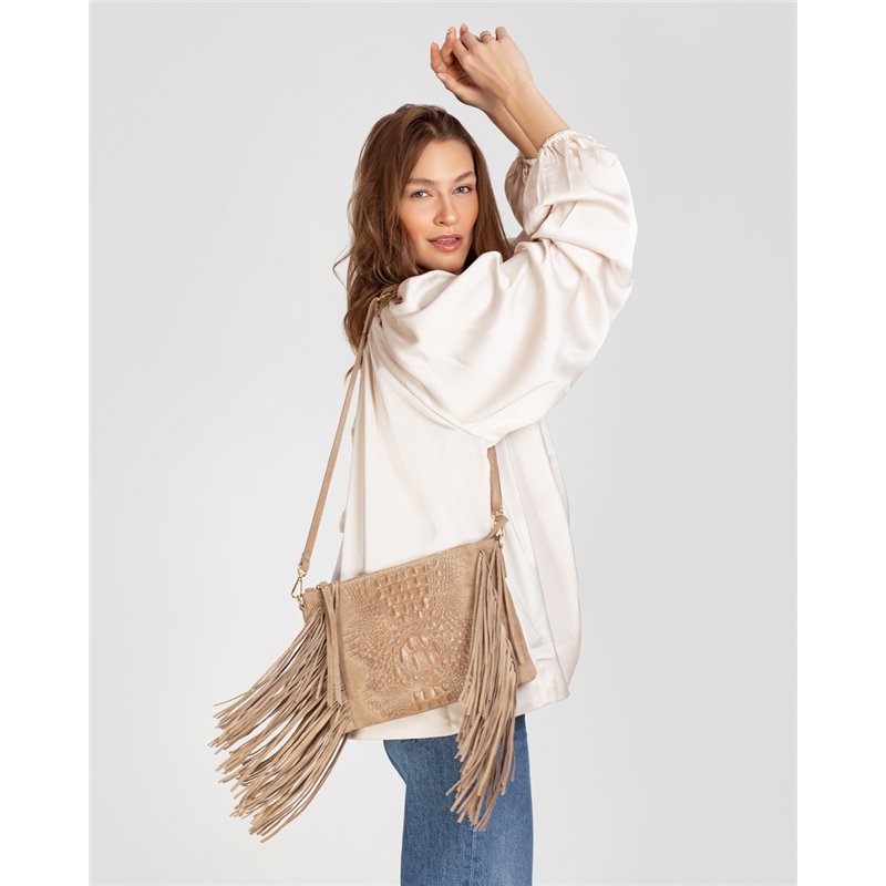 Torebka skórzana z frędzlami F16