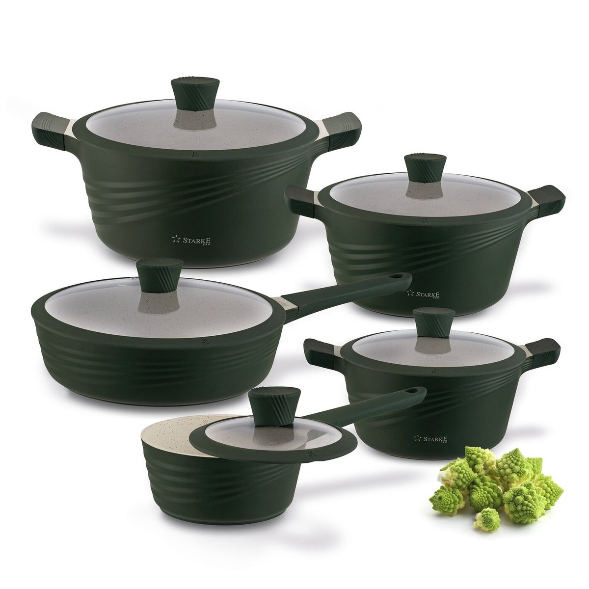 Zestaw GARNKI INDUKCJA PATELNIA głęboka RONDEL pokrywki komplet 10 el. Naturale PREMIUM Starke Pro