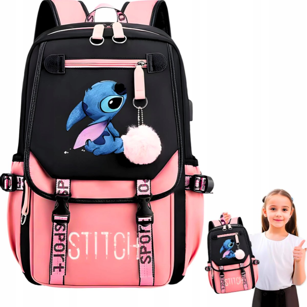Plecak Szkolny Do Szkoły Przedszkola Tornister Stich Lilo i Stich Pojemny