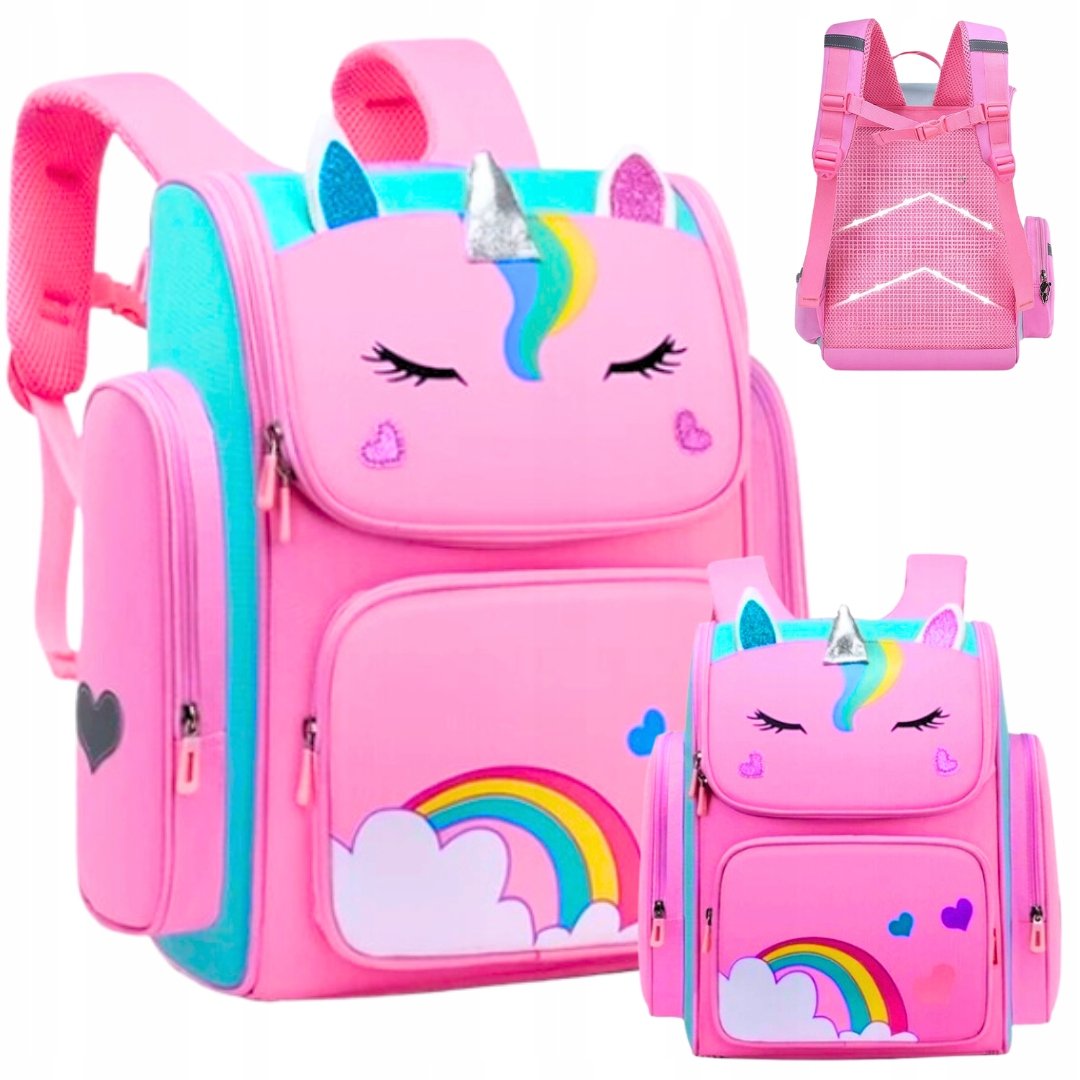 Plecak Szkolny Dziewczynki Tornister Pojemny Unicorn Kot Jednorożec Duży