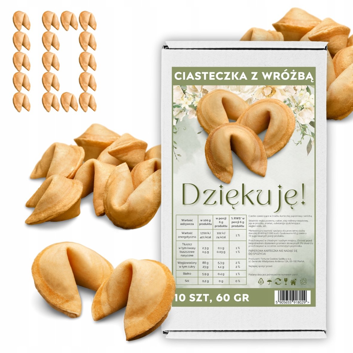 Ciasteczka z Wróżbą Podziękowanie Magia Ciasteczka Dziękuję 10 sztuk 60 g