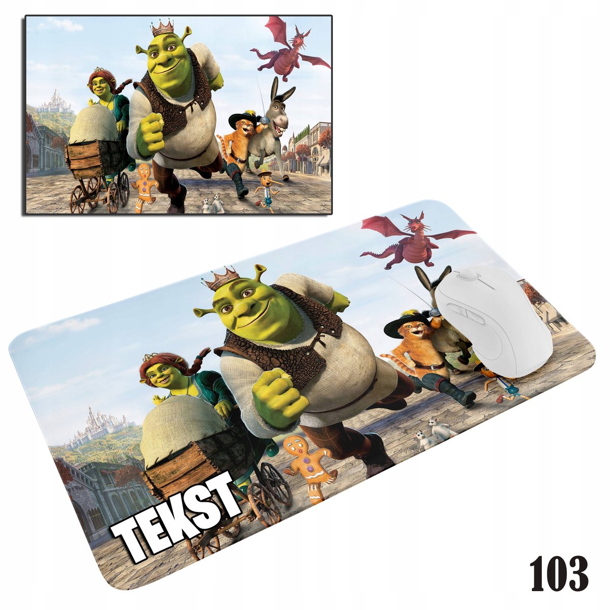 PODKŁADKA POD MYSZKĘ MYSZ WZORY DO WYBORU - SHREK SZREK BAJKI 29x36cm