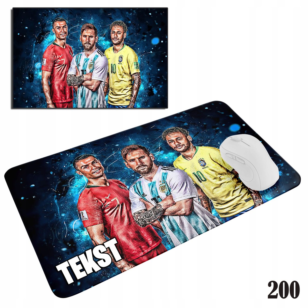PODKŁADKA POD MYSZKĘ MYSZ WZORY DO WYBORU - MESSI RONALDO NEYMAR 29x36cm
