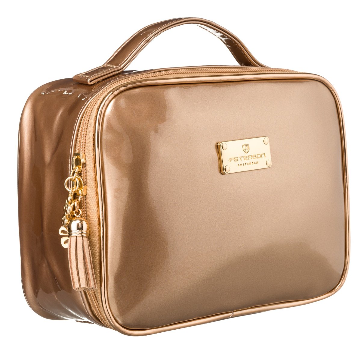 Damska kosmetyczka Peterson błyszcząca z uchwytem na suwak pojemny organizer na kosmetyki, złoty