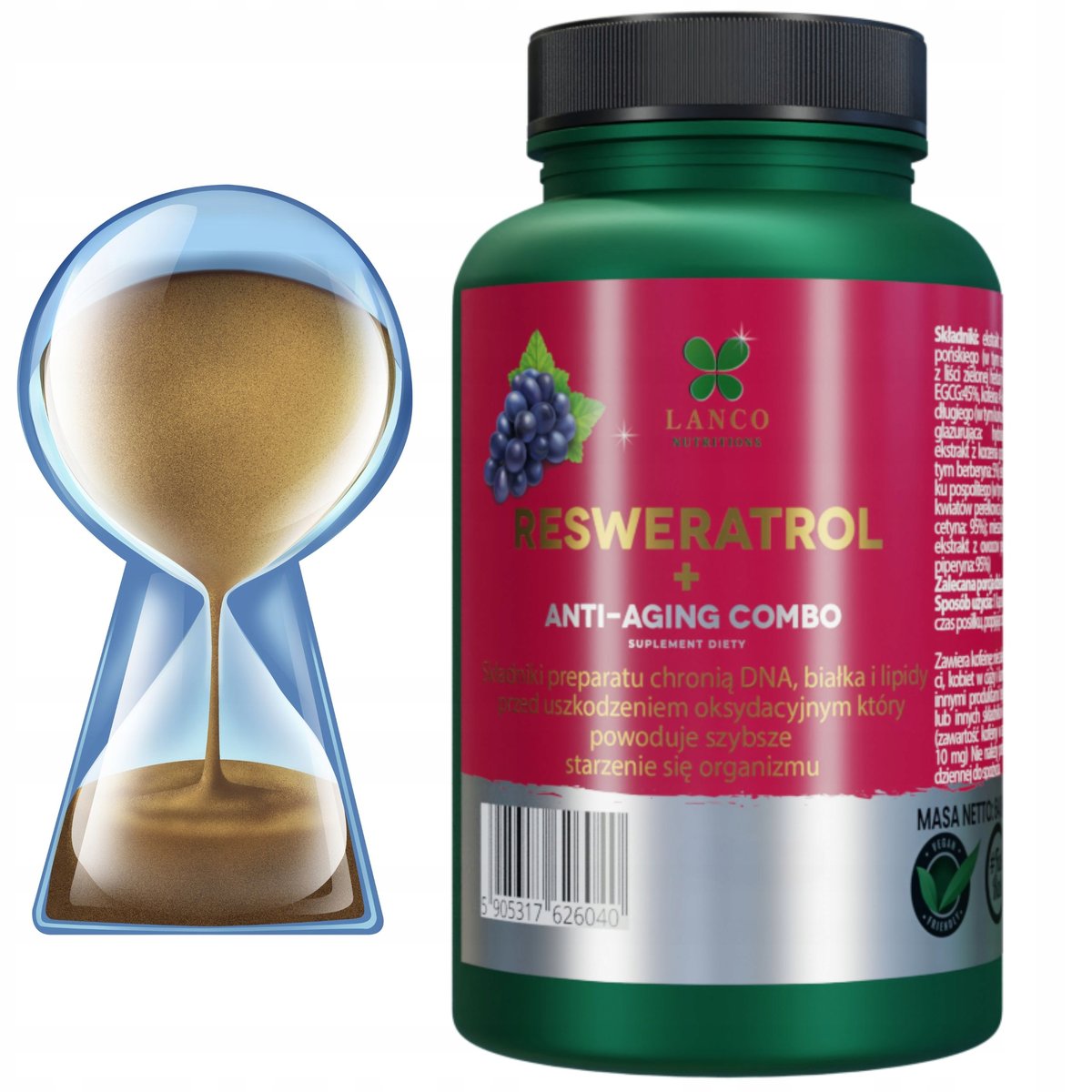 Suplement diety, Lanco Nutrition, Premium RESWERATROL 1155mg Combo antyoksydacyjne - 60 kaps