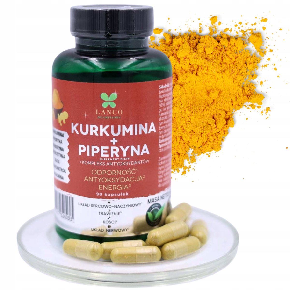 Lanco Nutrition, Kurkumina Z Piperyną I Kompleks Antyoksydantów, 60 Kaps.