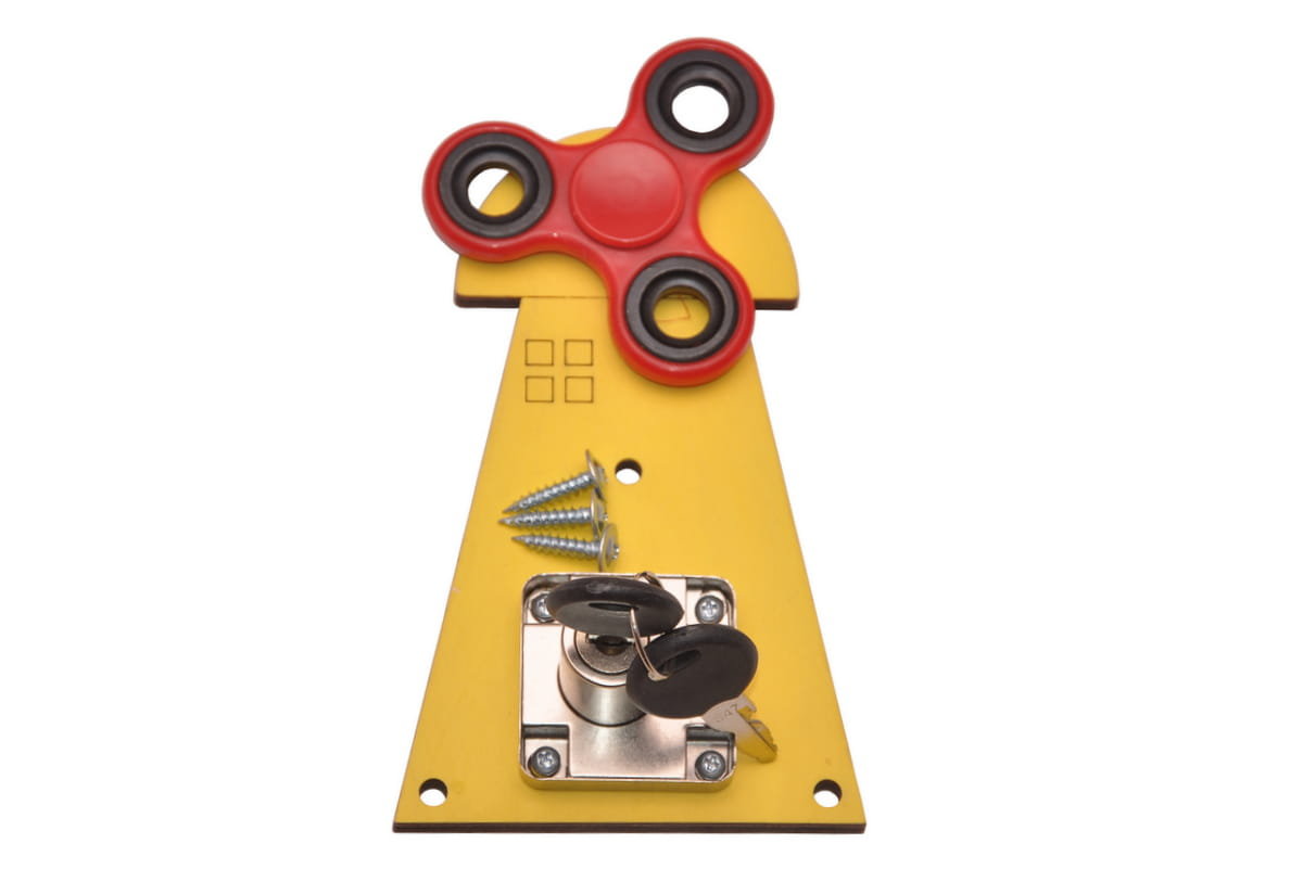 Wiatrak żółty z kluczykiem + czerwony spinner do tablicy manipulacyjnej.