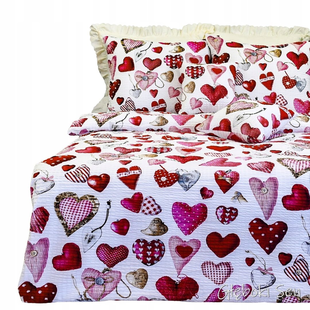 Pościel z Kory 140x200 2 x 70/80 Serca Guziki Na Białym Kora Polska