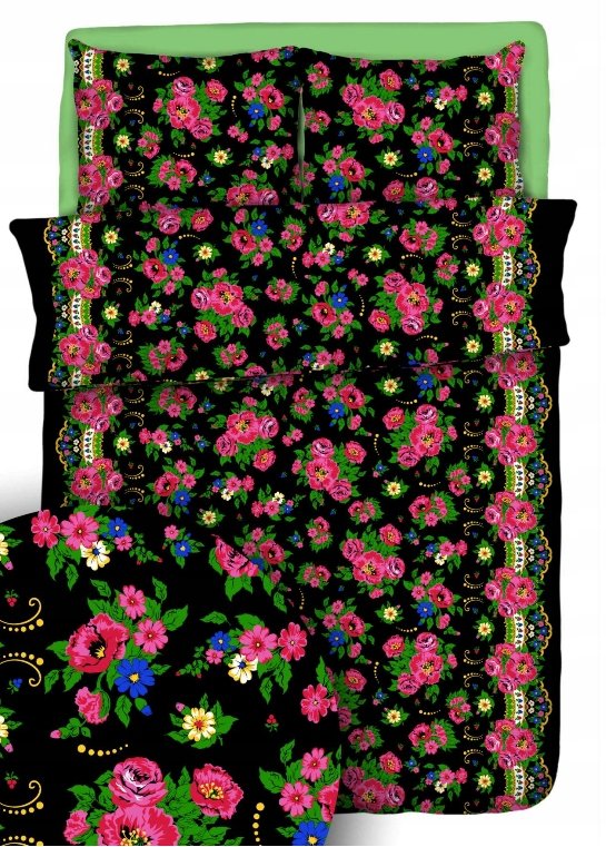 Komplet Pościeli 140x200 Bawełniana 1x70/80 Halka Góralka Czarna