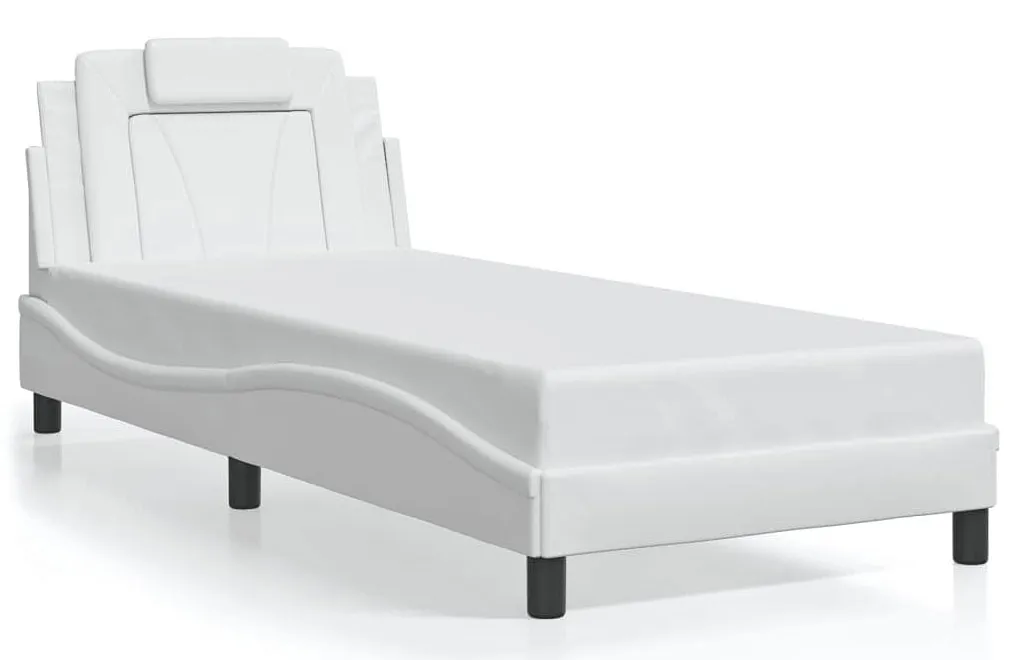 Podświetlane białe łóżko z ekoskóry 90x200 D4-L75