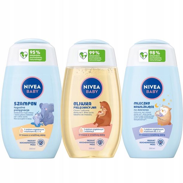 NIVEA BABY Zestaw pielęgnacyjny dla niemowląt szampon, mleczko + oliwka