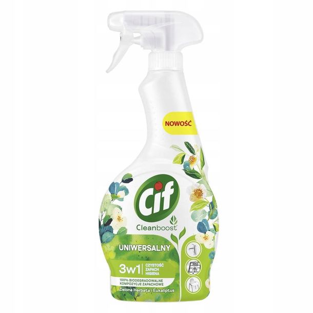 Cif Cleanboost : Uniwersalny Spray 3w1 Zielona Herbata i Eukaliptus 500 ml