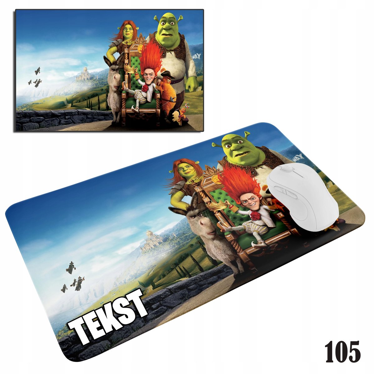 PODKŁADKA POD MYSZKĘ MYSZ WZORY DO WYBORU - SHREK SZREK OSIOŁ FIONA 20x24cm