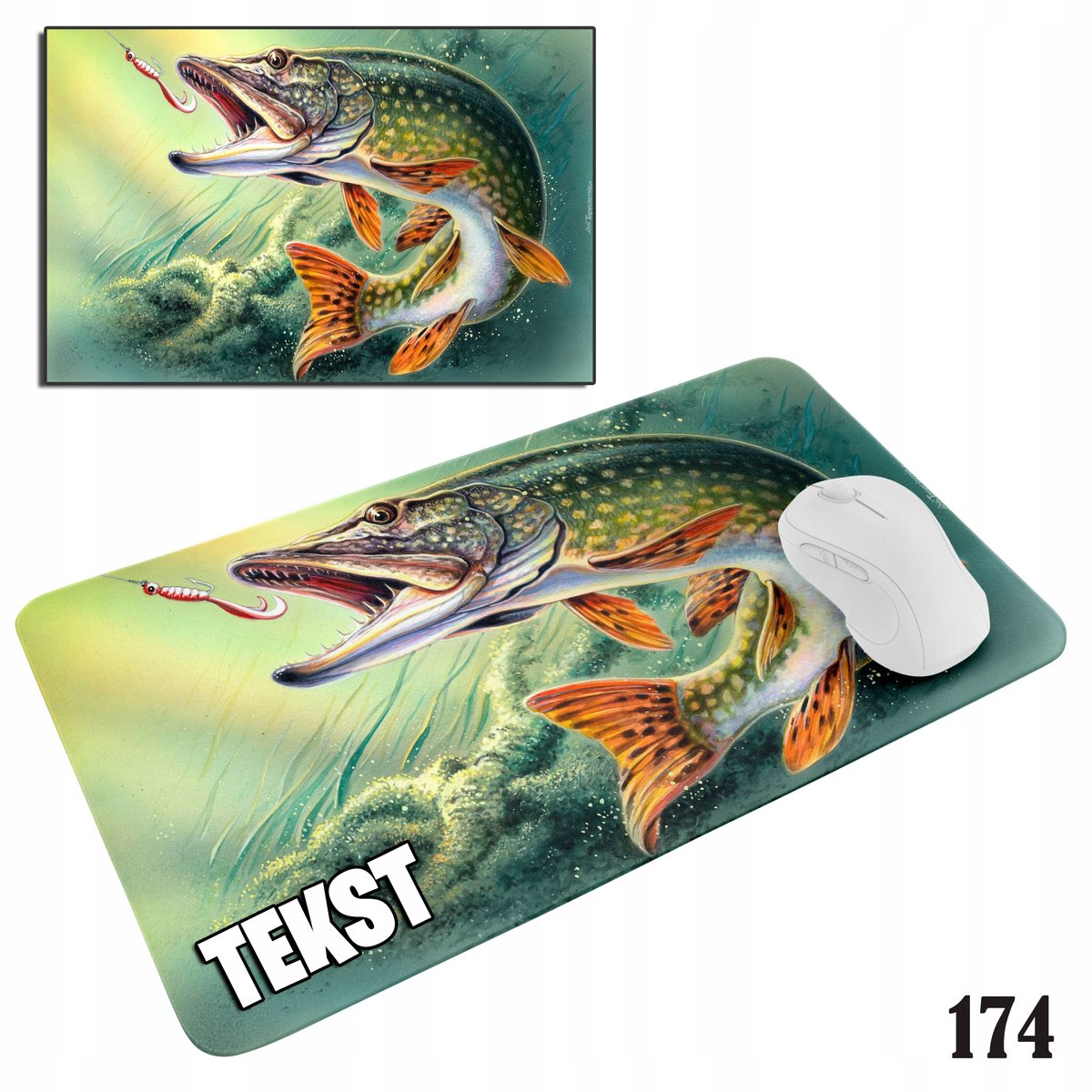 PODKŁADKA POD MYSZKĘ MYSZ WZORY DO WYBORU - RYBY SZCZUPAK HOBBY 20x24cm