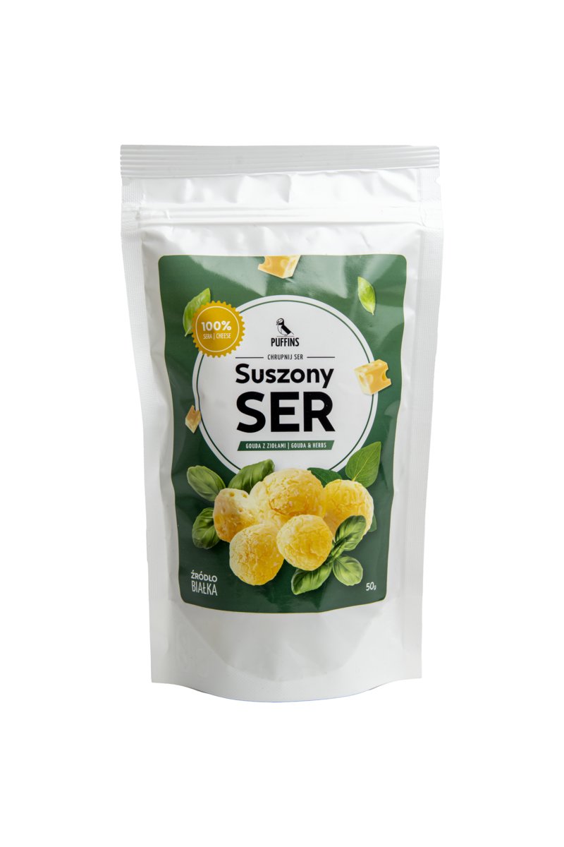 Suszony, puffingowany ser gouda z ziołami  100% sera, KETO / Puffins