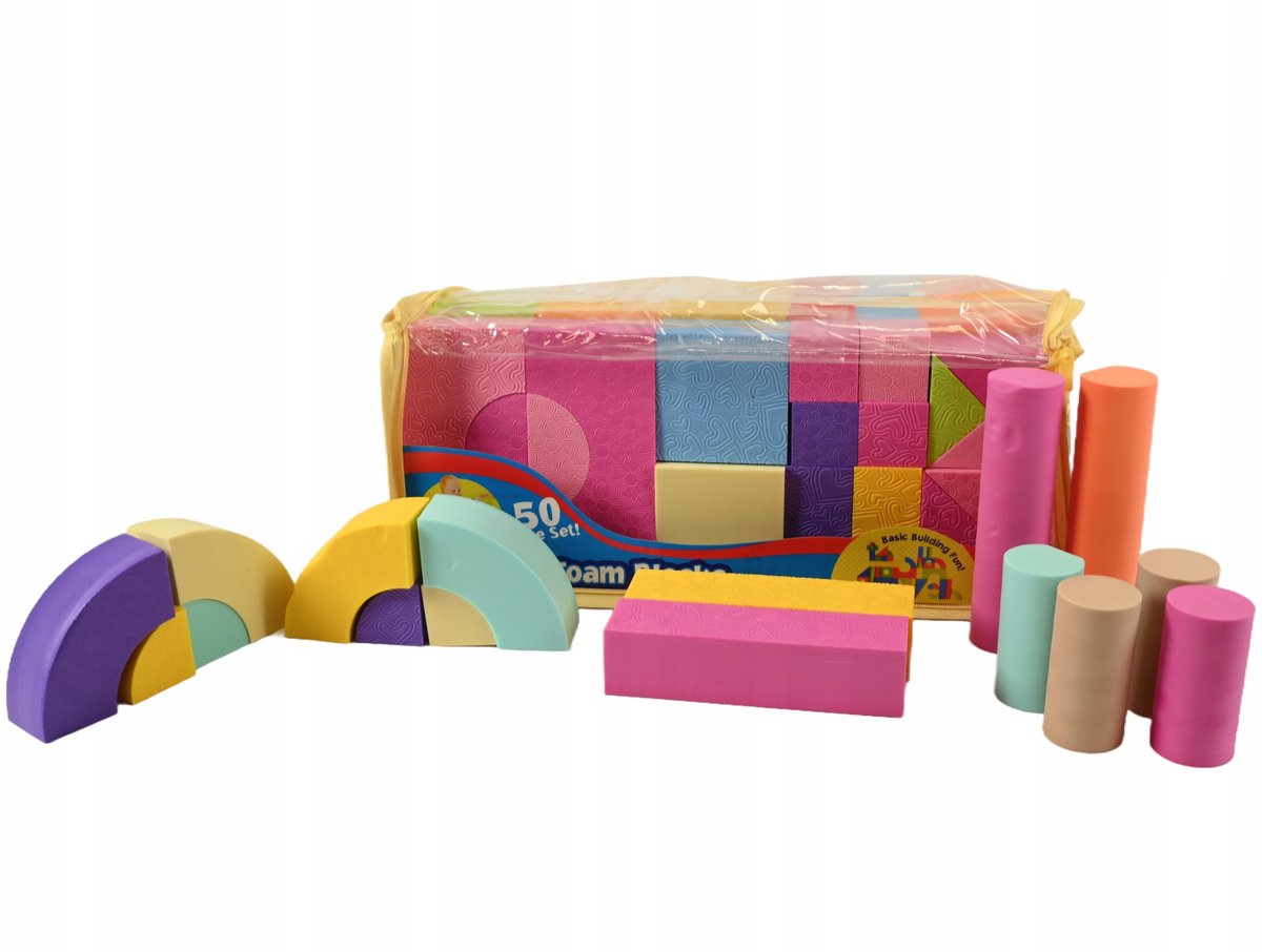 MIĘKKIE KLOCKI PIANKOWA DLA DZIECI PUZZLE UKŁADANKA KOLOROWA 50 ELEMENTÓW