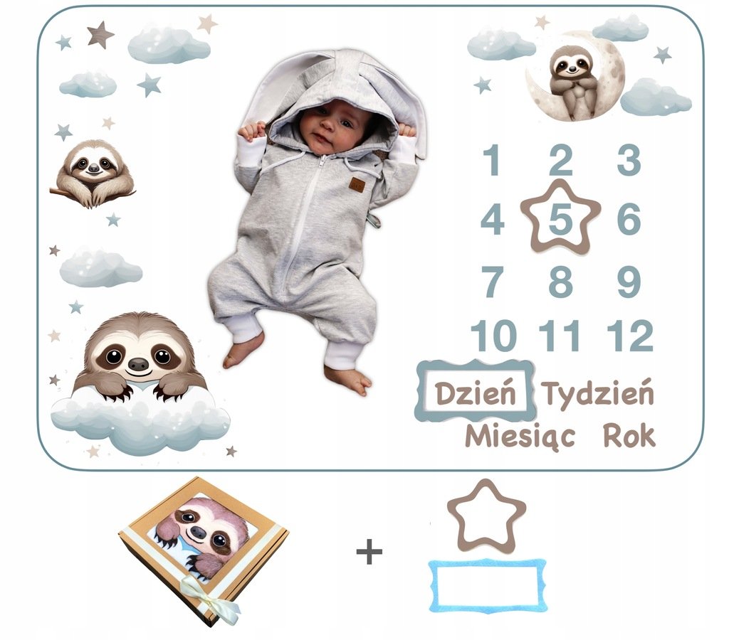 Prezent na baby shower dla chłopca Foto mata do zdjęć + ramki w eko pudełku