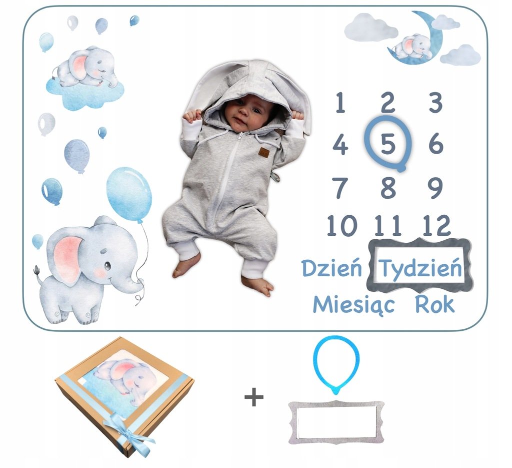 Mata do zdjęć dla chłopca, kocyk + dwie ramki, Gotowy prezent w eko pudełku