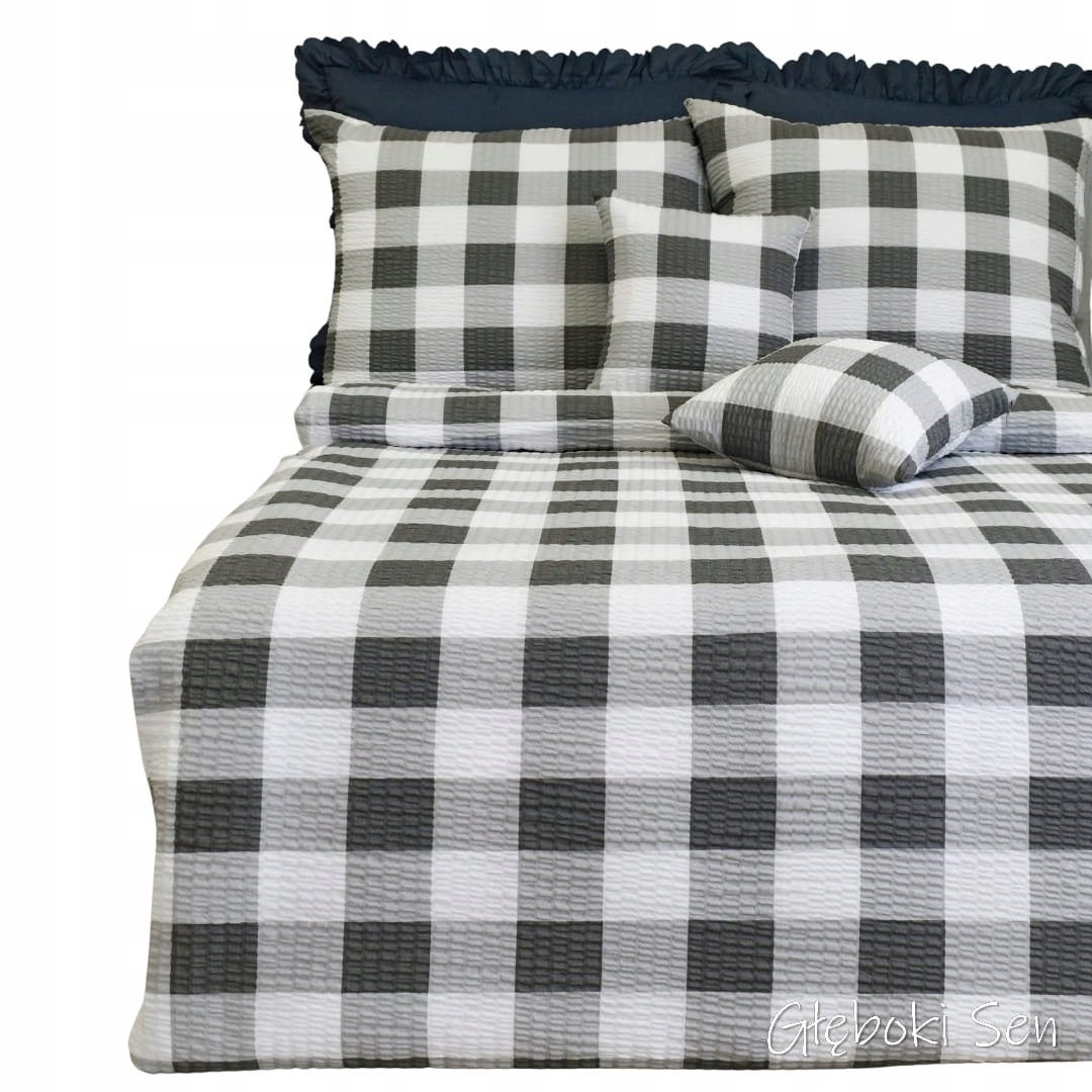 Pościel z Kory 160x200 2 x 70/80 Krata Ika Szara Kora Gruba Polska