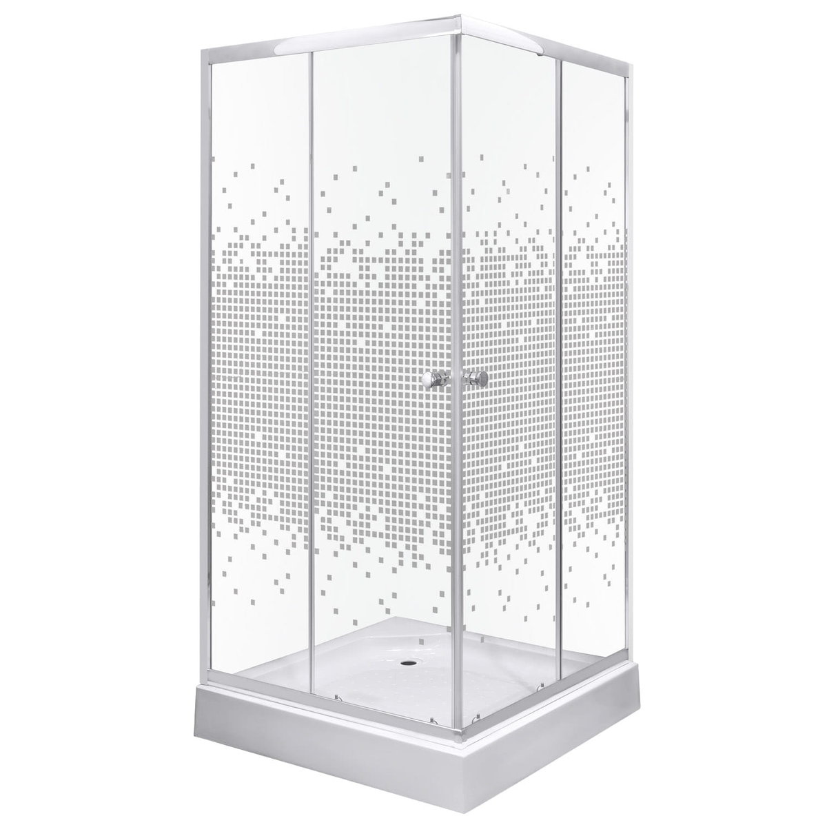 KERRA Kabina natryskowa 90×90×195 cm / 4 mm z brodzikiem, szyba transparentna z dekorem ,chrom Pixel SQ WH