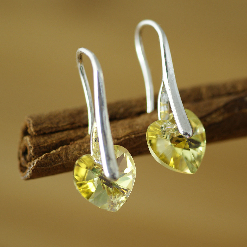 Srebrne kolczyki Swarovski żółte serce (K012)