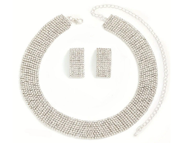 Komplet biżuterii z białymi cyrkoniami elegancka szeroka taśma z cyrkonii